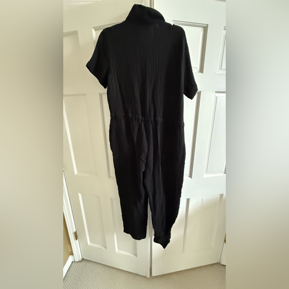 Eileen Fisher Black Gauze Short Sleeve Jumpsuit // Petite Large - Picture 2 of 9